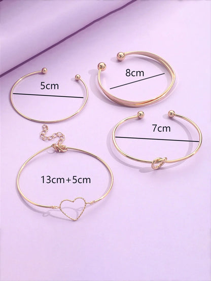 4Pcs/Set Trendy Geometry Charm Open Bracelets for Women Fashion Alloy Love Heart Knot Cuff Bangle Bracelet Jewelry Gift Pulseira