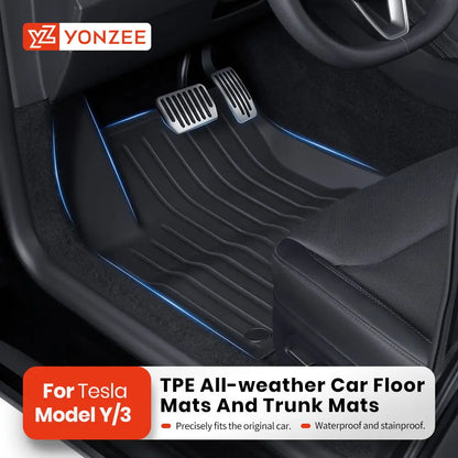 YZ For Tesla Model 3 2021-2023 Model 3 Highland 2024 TPE Floor Mats Waterproof Luggage Mat Wear-resistant Foot Pads Trunk Mats