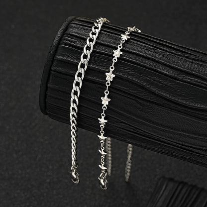 Men's Fashion Stainless Steel Double Chain Star Bracelets Minimalist Silver Color Hip Hop Bracelet Punk Jewelry Gifts 2024 New