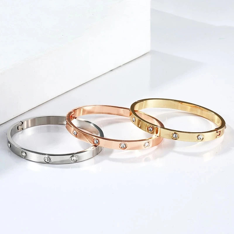 Trendy Crystal Bracelets for Women Fashion Titanium Love Pulseiras Stainless Steel Bangles Feminina Jewelry Gift sl295