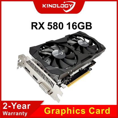 Kinology AMD RX 580 16GB Gaming Graphics Card GDDR5 GPU 256-bit PCI-E 3.0X16 RX580 16G Desktop Computer Video Office