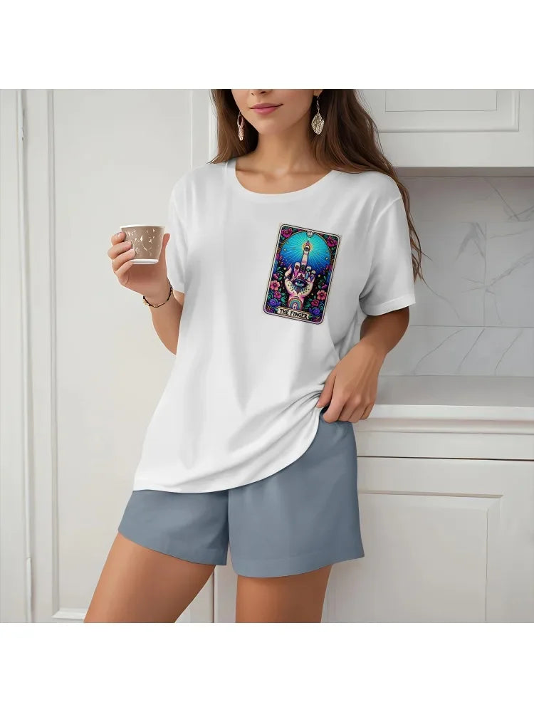 Women's XL-5XL Plus  Size New Fashion Summer Printed Women's Shorts Women's T-shirts Pullover Beautiful Two Piece Clothing Set