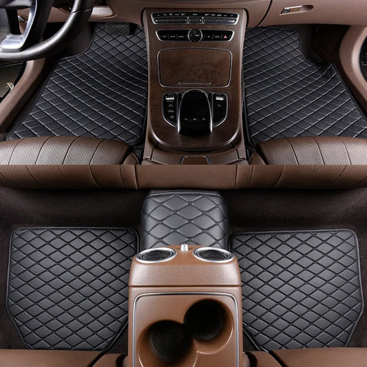 5PCS Leather Car Floor Mats Universal PVC Waterproof Car Carpet Front Rear Full Set Auto Rugs Leather Interior Accessories