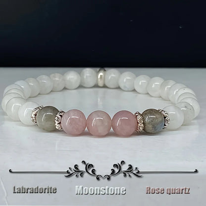 1pc/Moonstone, Labradorite and Rose Quartz Bracelet Calm, Spiritual, New Beginnings, Positive Energy, Protection Stress Relief B