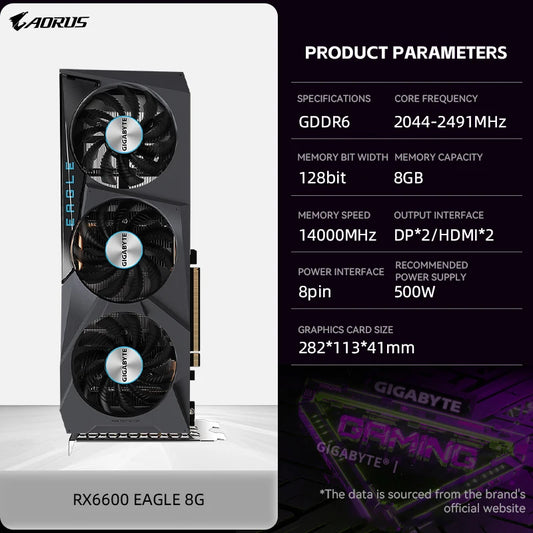 New GIGABYTE-AMD RX6600 EAGLE 8G Three fan graphics card, Placa de vídeo,GDDR6, 128 bits, PCIe 4.0,