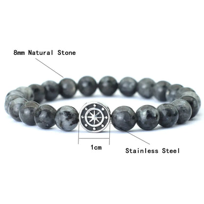 Simple Style Genuine Natural Stone Bracelet For Men Viking Pirate Compass Braclet Tiger Eyes Strand Braslet Leisure Accessories