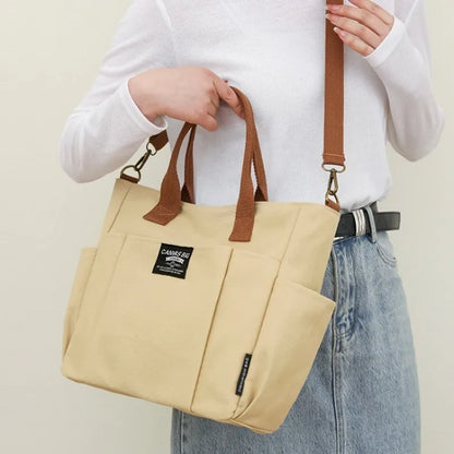 Urban Minimalist Female Student Large Capacity Commuting Horizontal Canvas Single Shoulder Diagonal Cross Portable Tote Bag