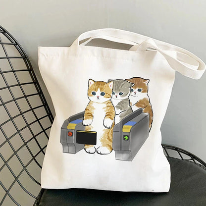 Kawaii Cats Cartoon Manga Tote Bag Beach Bag Shopper Bags Handbags Canvas Shoulder Bags Woman Shopping Bags High Capacity