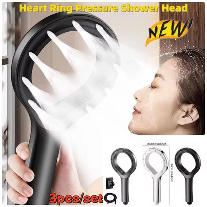 Novel Heart Ring Shower Head High Pressure Showerhead 3Pcs Home Shower Sets Handheld Rain Spray Booster Mixer Bathroom Accessory