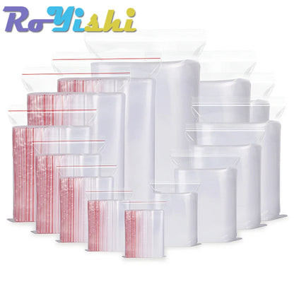 100 Pcs/Pack 5-12 Wire Self Seal Clear Plastic Poly Resealable Ziplock Bags Food Storage Fresh Package Reclosable Multi Size