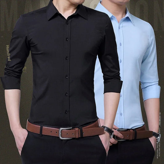 Men's Long Sleeve White Shirt Business Casual Anti-wrinkle Slim Fit Smooths Your Silhouette Autumn Formal Vest Pants Suit