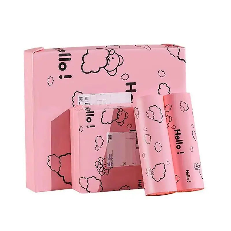 INPLUSTOP 50Pcs HELLO Design Mailing Logistics Bags Cartoon Bear Printing Gifts Boxes Packing Pouch Express Courier Shipping Bag