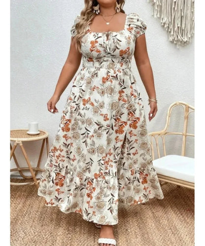 Women's 1-5XL Plus Size Suitable for outdoor white flower casual skirt large size women print loose summer dress