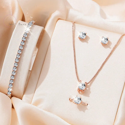 5Pcs Elegant Crystal Jewelry Sets For Women Necklace Earrings Ring Bracelet Princess Jewelry Bridal Wedding Set Valentine's Day