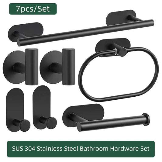 Bathroom Hardware Set Brushed Nickel Towel Bar Towel Ring Toilet Paper Holder Robe Hook 304 Stainless Steel Bathroom Accessory