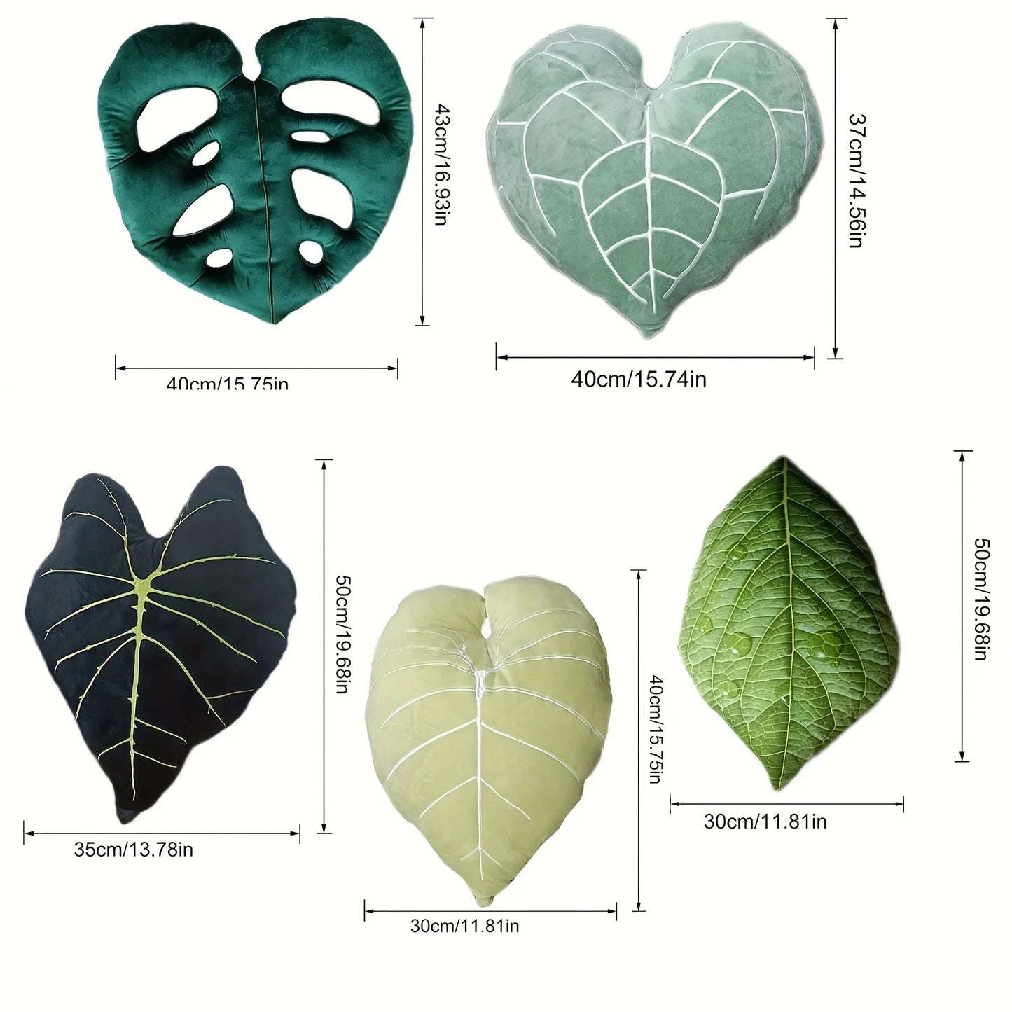 5 Style Leaf Plush 3D Leaft Pillow 3D Accent Monstera Deliciosa Deep Forest Throw Pillow For Couch Sofa Living Room Home Decor