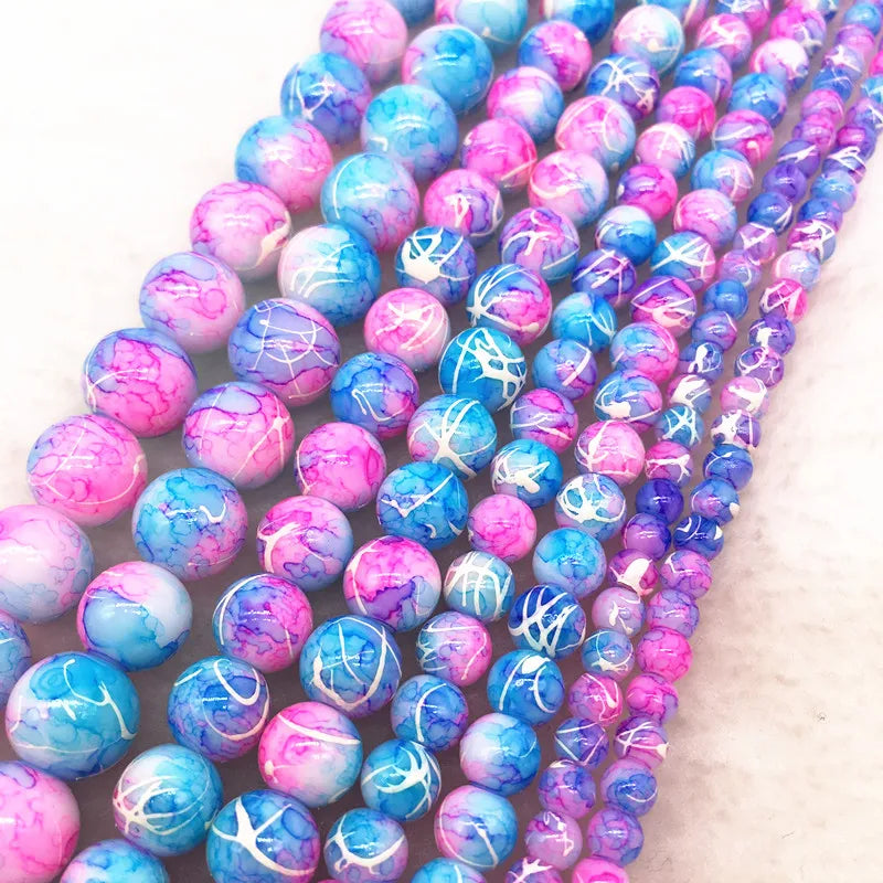 4/6/8/10mm Double Colored Glass Beads Loose Spacer Beads Painted Charm for Jewellery Making DIY Bracelet Necklace Accessories