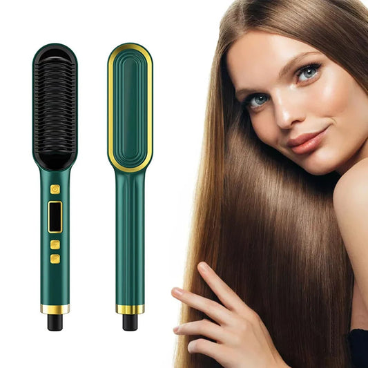 2-In-1 Electric Professional Negative Ion Straight Hair Brush Curling Comb With Lcd Display Curling Tool Straight Hair Brush