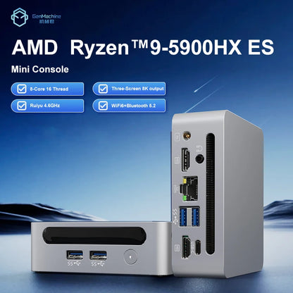 GenMachine New Mini PC Ryzen 9 5900HX ES Windows 11 DDR4 Max 64GB 3.2GHz Up to 4.6GHz WIFI6 Mini PC diy gaming computer