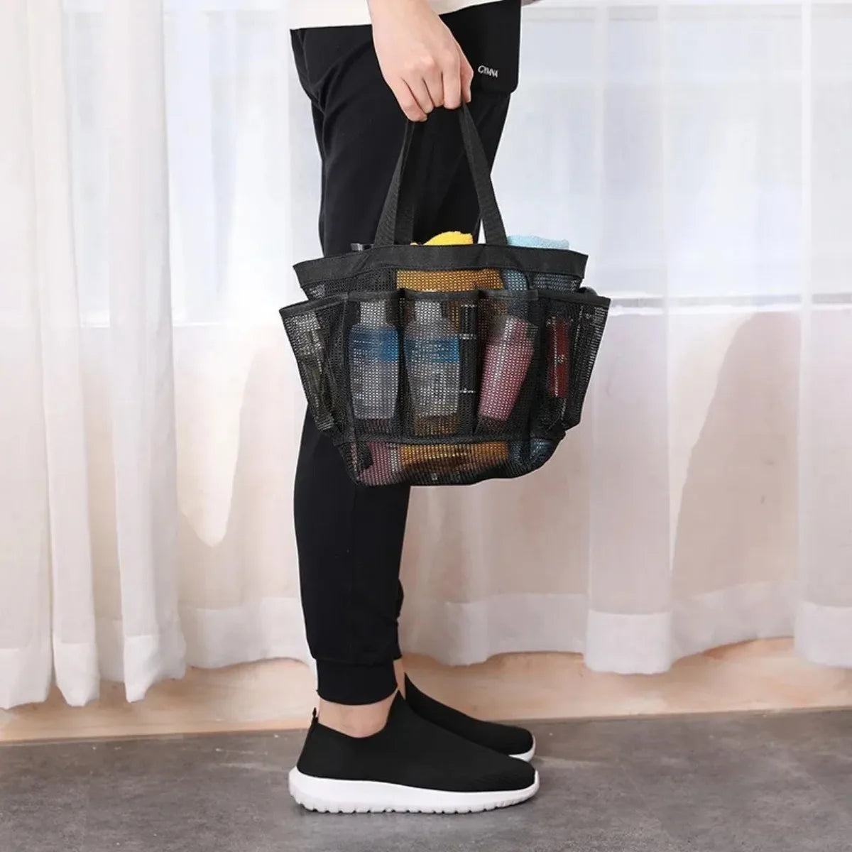 Portable Mesh Shower Bag Hanging Toiletry Bag Portable Wash Bags Quick Dry Cosmetic Bags Shower Organizer for Beach Camping