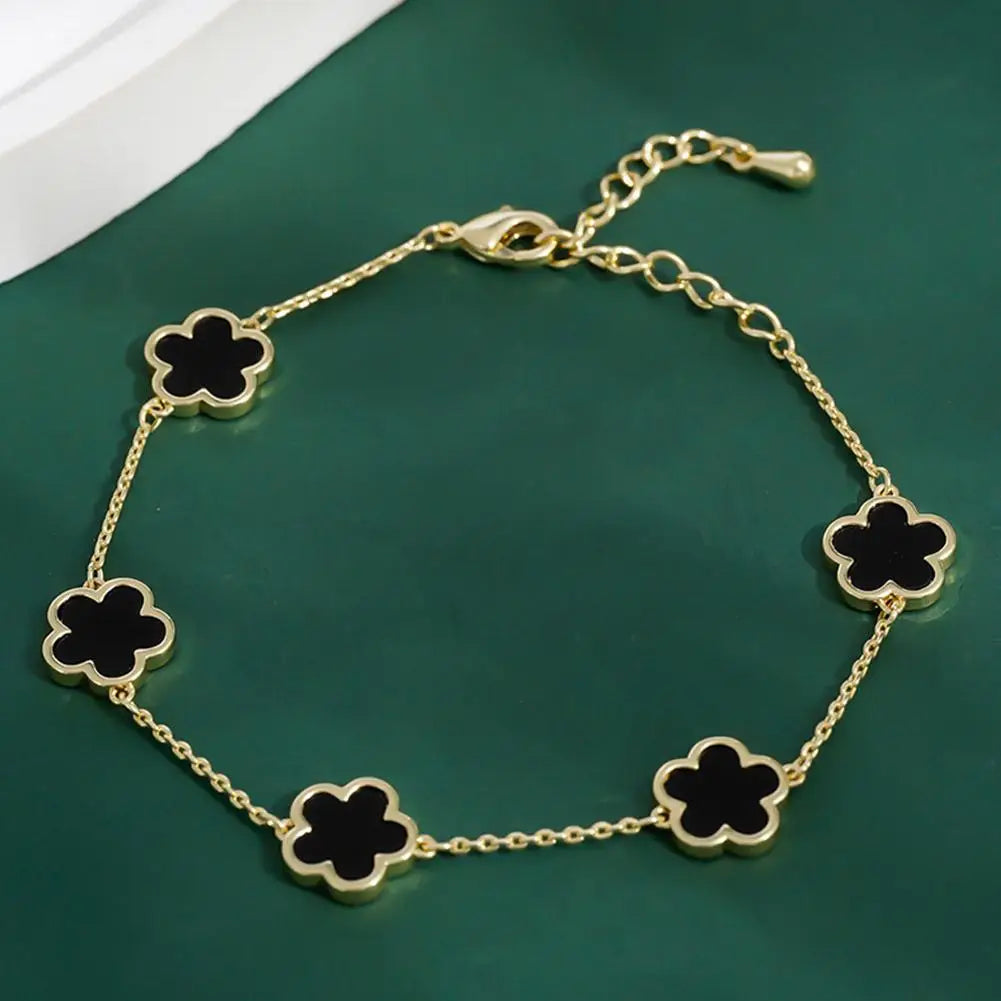 New Adjustable New Design Gold Plated Stainless Steel Plant Flower Bracelet With Five Leaf Petals Women's Luxury Gifts Clover