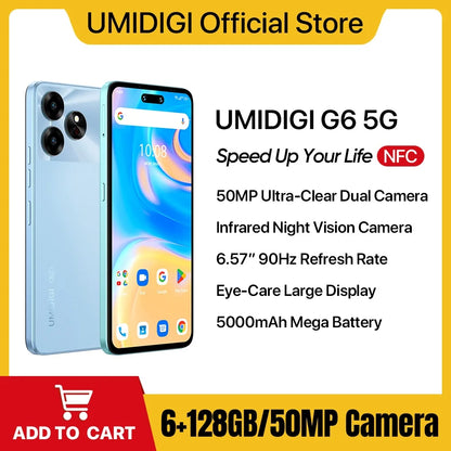 [NEW 5G] UMIDIGI G6 5G Smartphone 5G Android 13 Dimensity 6100+ 6+6GB 128GB 6.57” 90Hz 50MP Ultra-Clear Eye-Care Dual Camera NFC