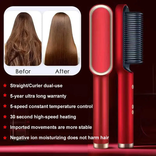 30S Fast Heating Hot Comb,Multi-speed Professional Hair Straightener Brush Thermal Comb Hair Curling Iron Styler for Travel