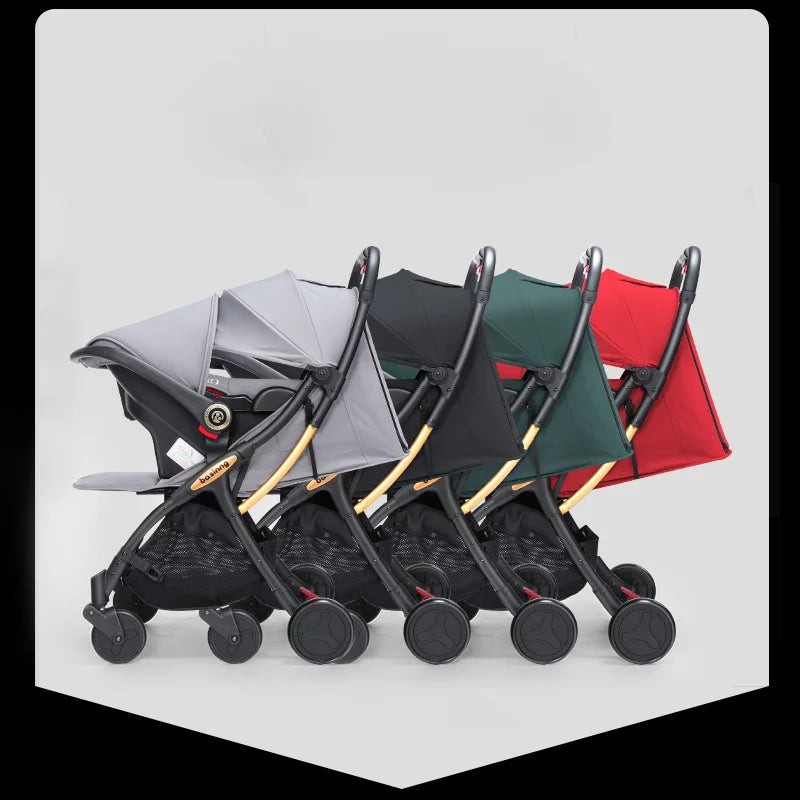 Baby Stroller 3 In 1 High View Four Wheels Stroller Folding Shock Absorption Baby Stroller with Baby Comfort Children's Cart