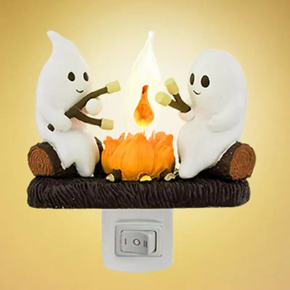 Ghost Campfire Flickering Night Light Lantern Flicker Flame Nightlight 3D LED Small Electric Faux Lantern Halloween Indoor Decor