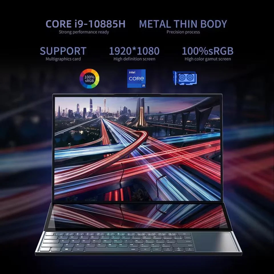 BYONE Dual Screen Gaming Laptop Intel Core i9-10885H 16 inch +14 Inch Touch Screen Laptop 16GB 32GB RAM 1T 2TB SSD Metal laptops