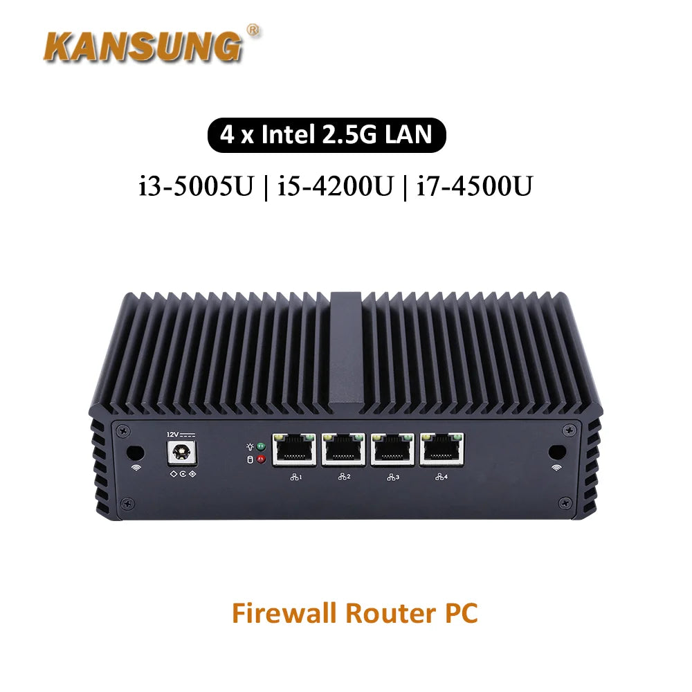 4 x 2.5 Gigabit Lan Firewall Mini PC Computer Intel Core i3 5005U i5 4200U i7 4500U Windows Linux AES-NI X86 Fanless Barebone PC