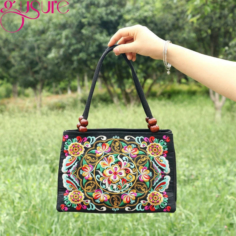 Gusure Fashion Women Embroidered Large Capacity Canvas Handbags Underarm Shoulder Bag Lady Luxury Designer Casual Shopper Tote