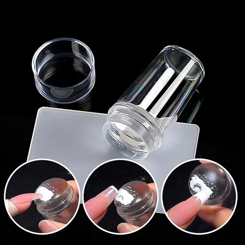 Silicone Transparent Nail Seal Makeup Stamping French Nail Stencil Template Easy French Manicure with Nail Stamp Scraper Tools