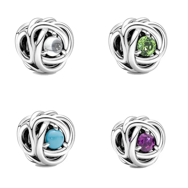 January From December Birthstone Series Alloy Silver Plated Charm Beads For Pandora DIY Bracelet Necklace Jewelry Accessories