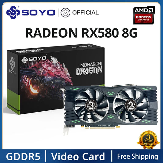 SOYO AMD Radeon RX580 2048SP 8G Graphics Card GDDR5 Video Memory HDMI DP DirectX12 256Bit for Desktop Computers Gaming Card