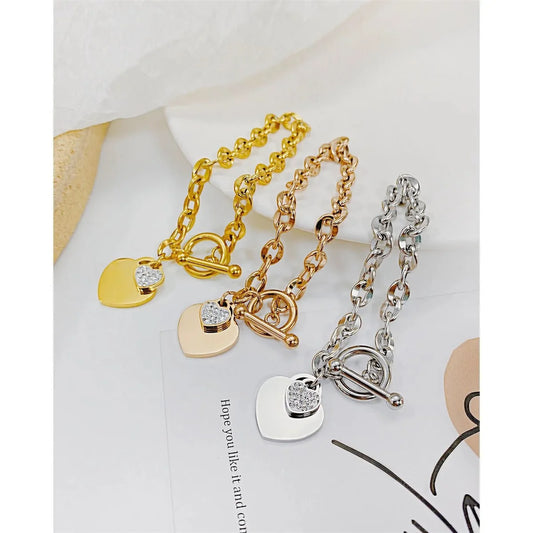 316L Stainless Steel Gold Plated Waterproof Geometric Heart Pendant Bracelet & Bangle For Women Girl Not Fade Wholesale