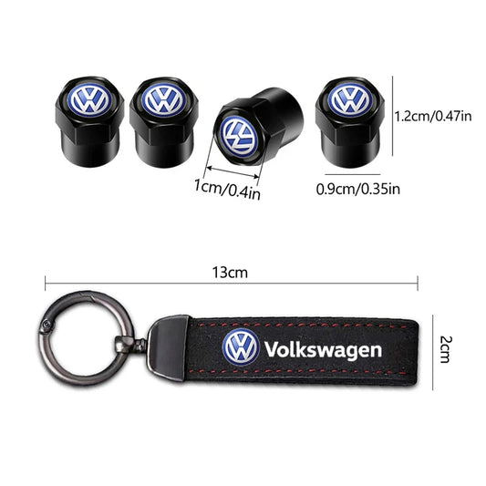 Car Tire Wheel Valve Caps Cover Suede Car Key Chain Ring Keychain For Volkswagen Polo Tiguan Passat T-ROC Golf Atlas Accessories