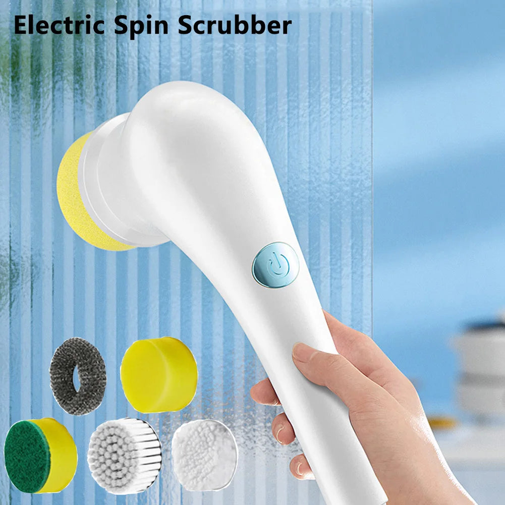 Electric Spin Cleaning Brush with 5 PCS Heads Cordless Portable Scrub Brush Handheld Scrubber Suitable for Bathroom Kitchen Tool