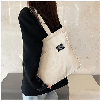 Women Canvas Tote Bag Solid Color Designer Ladies Casual Handbag Shoulder Bag Large Capacity Cotton Reusable Shopping Beach Bags