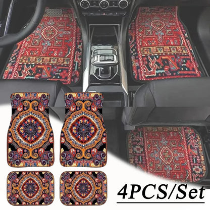 Car Foot Mats Retro Bohemian Style Carpet Durable Car Front and Back Seat Floor Mats 4 Sets Car Accessories Car Floor Mats