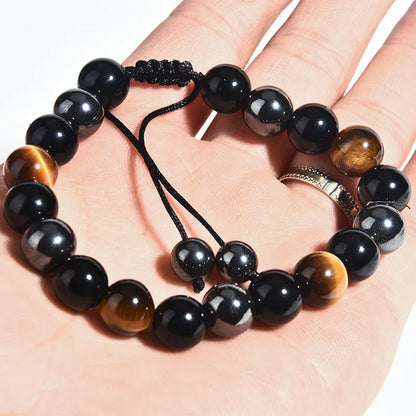 Natural Black Obsidian Hematite Tiger Eye Beads Bracelets Men for Magnetic Health Weight Loss Braided Bracelet Women Jewelry