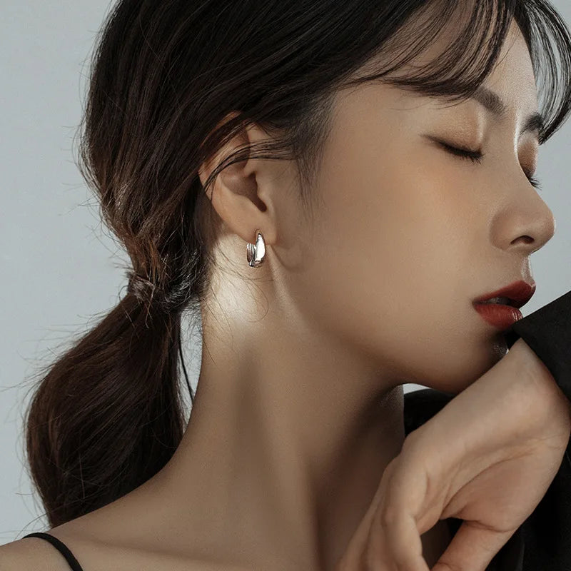 925 Sterling Silver Hot Sale Korean geometric hoop Earrings Simple Temperament Exquisite Hot Semale Sexy Jewelry Gift