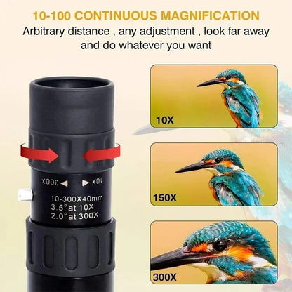 10-300X Monocular Telescope Zoom HD Portable Strong Binoculars Long Range Professional Spyglass Low Night Vision for Hunting