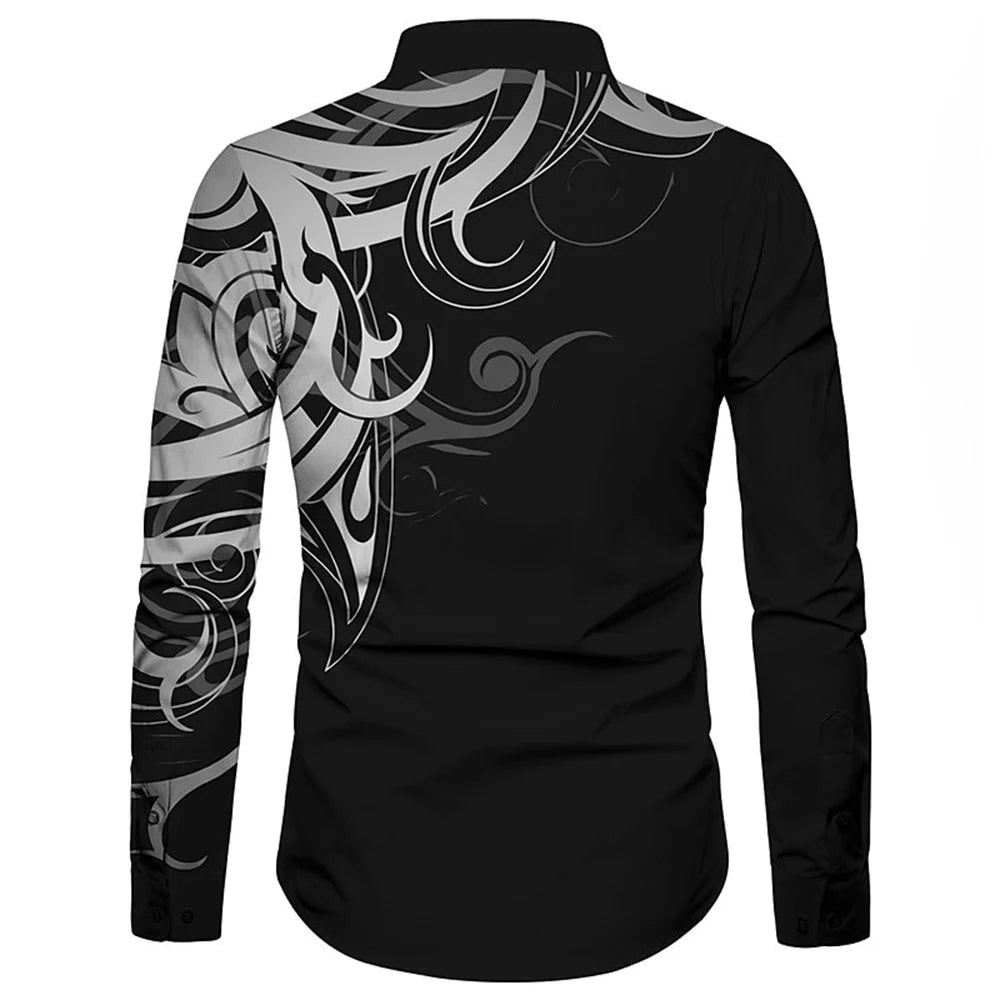 Men's Shirt Luxury Gold High Quality Long Sleeve Shirt Business Formal Black Men's Formal Prom Social Printed Shirt S-6XL