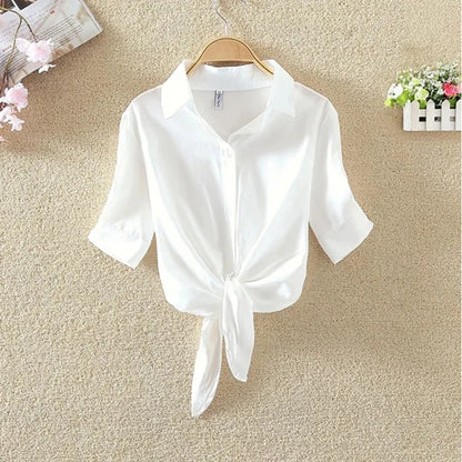 AOSSVIAO Casual Women Shirts 2024 Summer New Fashion Collar Blouse Stripe Buttons White Shirt Women Tops Streetwear