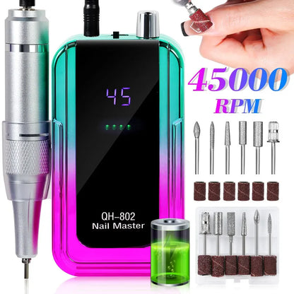 45000RPM Rechargeable Electric Nail Drill Machine With USB Connector Nail Polish Remover Drill Set Manicure Sander Low Noise