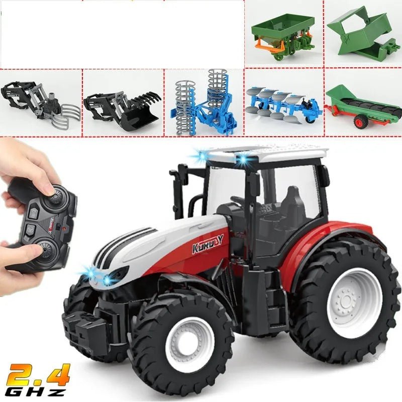 RC Farm Tractors Car Trailer 2.4G Radio Controlled Cars Farming Simulator Truck Miniature Farmer Animal Model Toys Children Boy