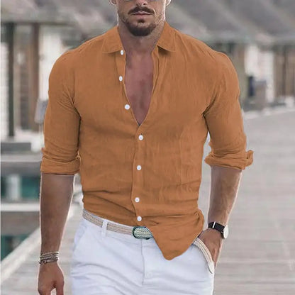 Men Cotton Linen Button Loose Blouse Shirts Spring Summer Male Oversized Beachwear Solid Color Sand Holiday Blouse Tops S-5XL