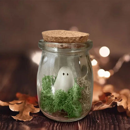 Halloween Decorations Charming Mini Cute Ghost In Jar with Moss Glow-In-The-Dark Pet Ghosts Figurine for Home Party Decor 2024