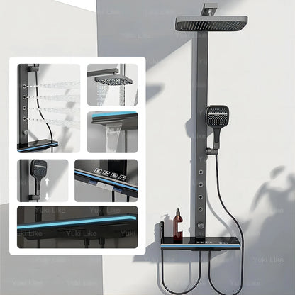 Digital Smart Grey Shower Set Bathroom Home Use Shower System Rainfall Sprayer Pressured Bathing Apartment shower head